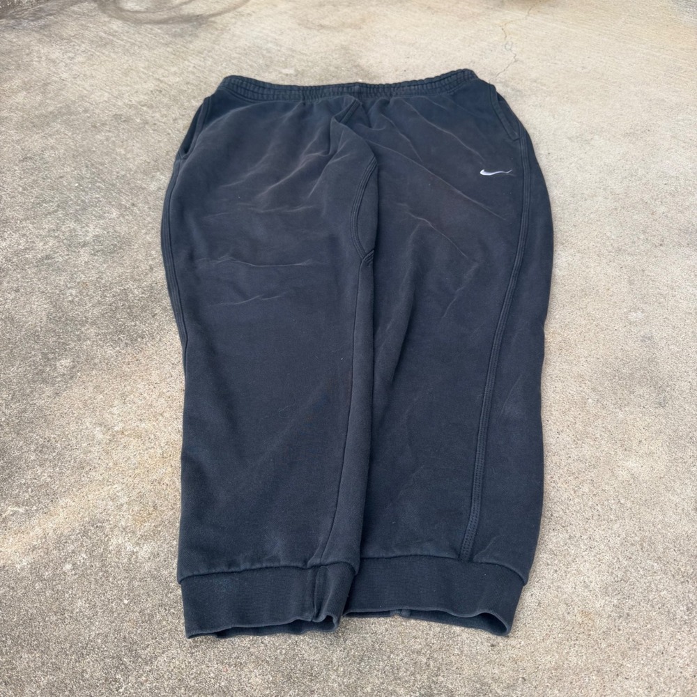 Y2K Nike Mens Fleece Joggers Sweatpants Black XXL Embroidered Swoosh Relaxed Fit